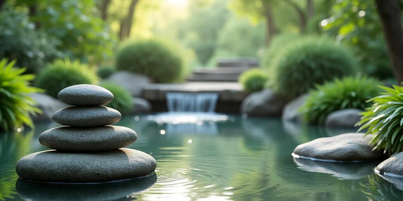Jardín terapéutico de meditación con características de agua