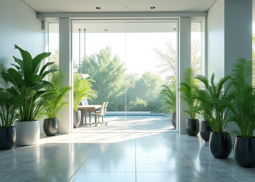 Oficina con patio de luz, agua y bienestar biofílico